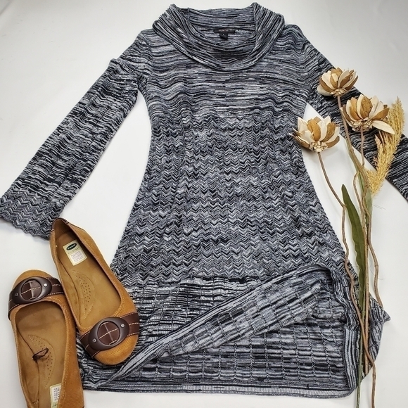 Style & Co. Grey Blk Stripe Cowl Neck Dress Small - Picture 6 of 12